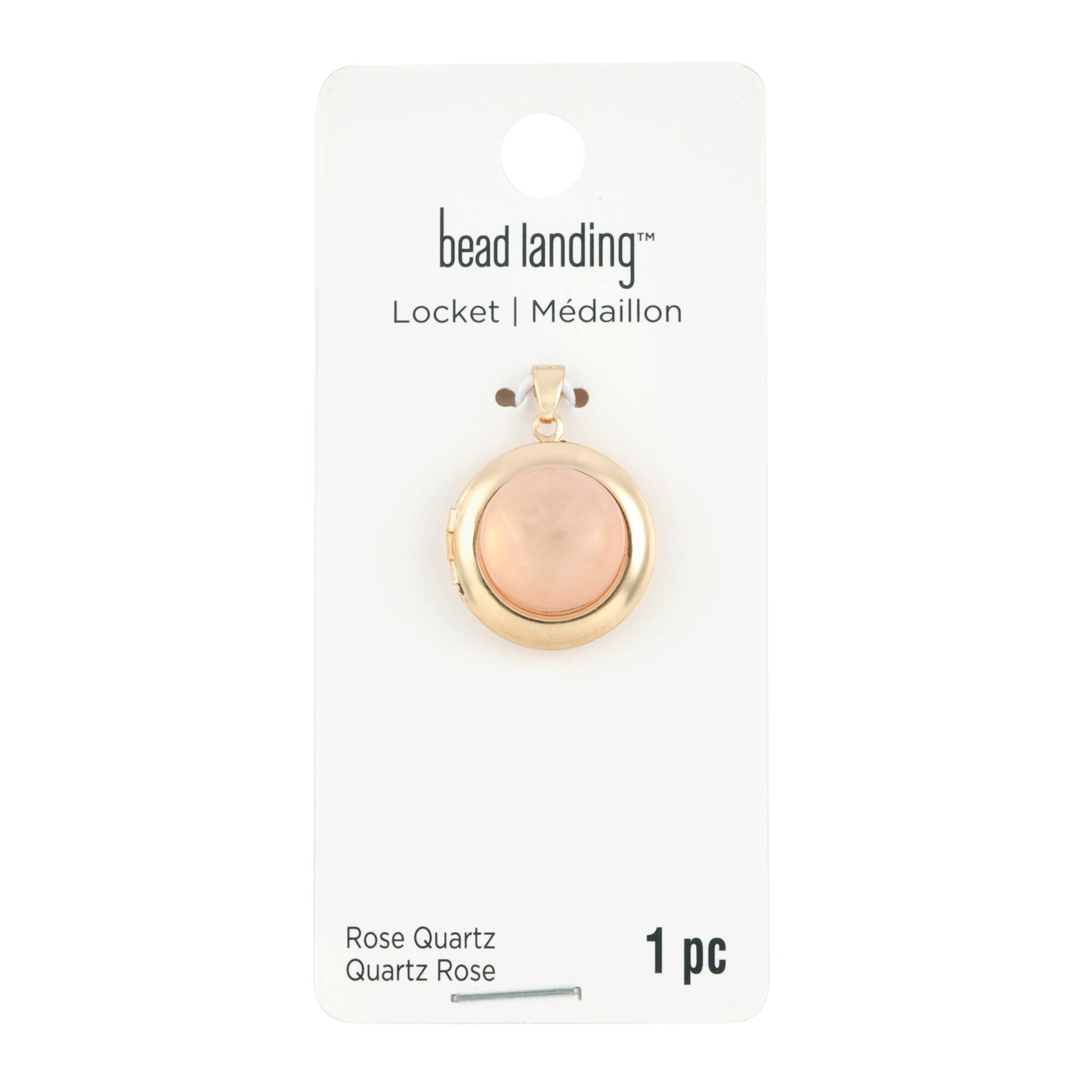 Pink Quartz & Gold Round Locket by Bead Landing™